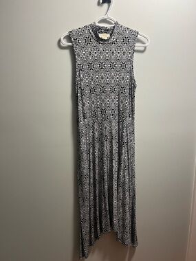 Anthropologie Black & White Geometric Mock-Neck Maxi Dress